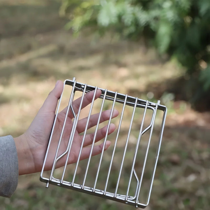 Grelha Portátil de Aço Inoxidável para Acampamento