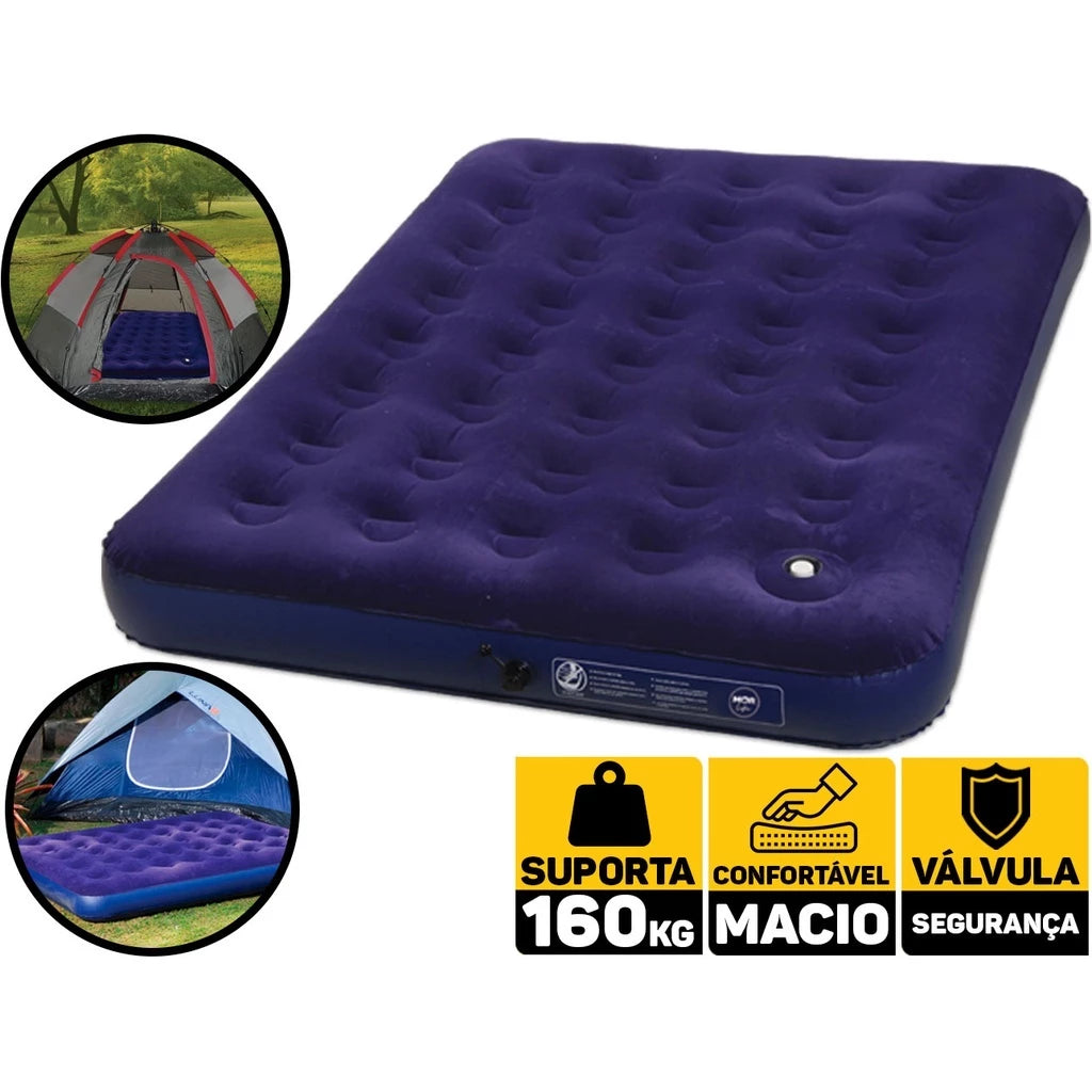 Colchão Inflável Casal Mor + Inflador Embutido + Kit Reparo