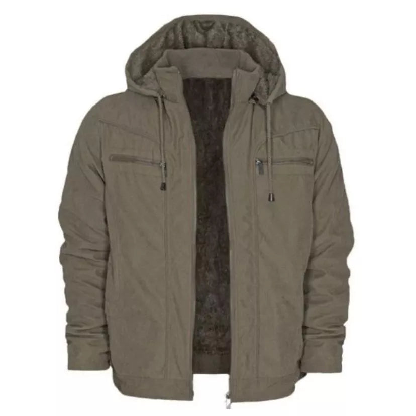 Jaqueta Masculina Sarja Casaco com Capuz e Bolsos Forrados
