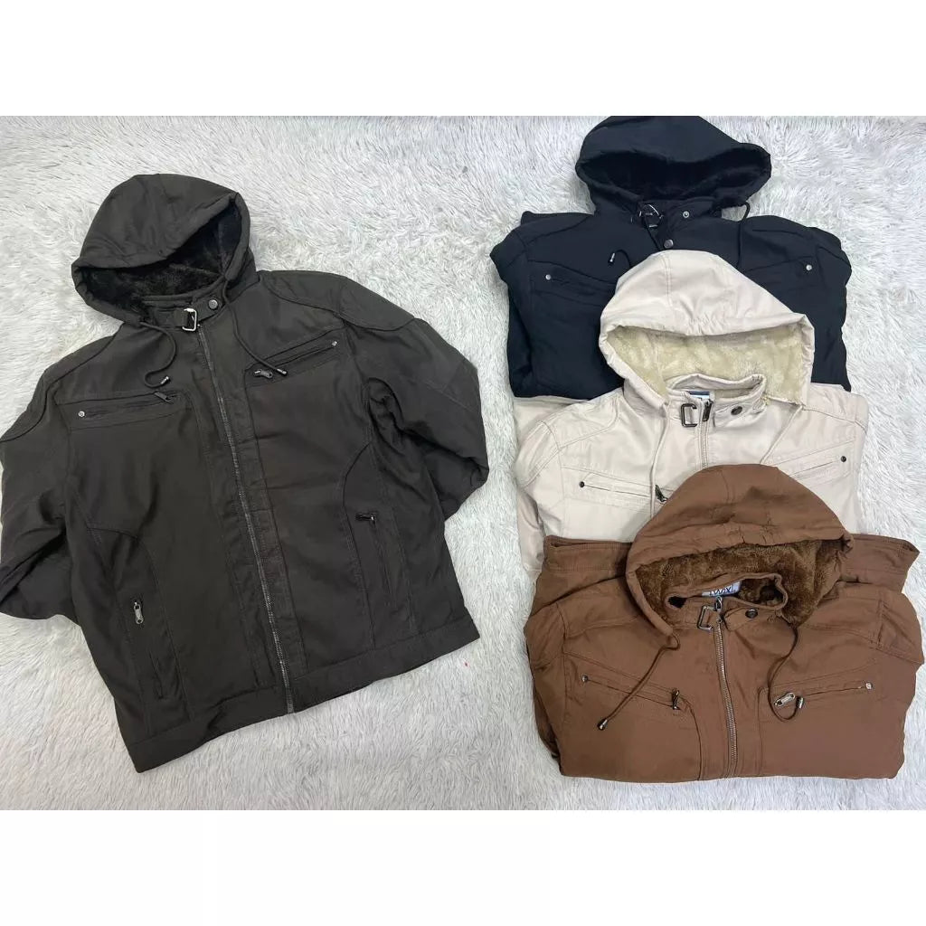Jaqueta Masculina Sarja Casaco com Capuz e Bolsos Forrados