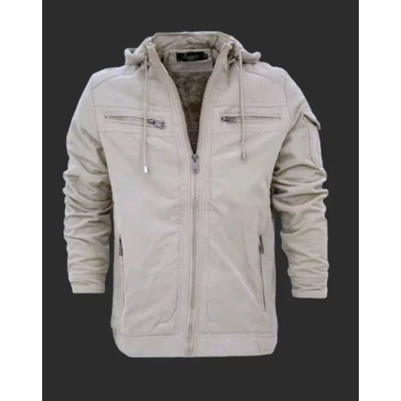Jaqueta Masculina Sarja Casaco com Capuz e Bolsos Forrados