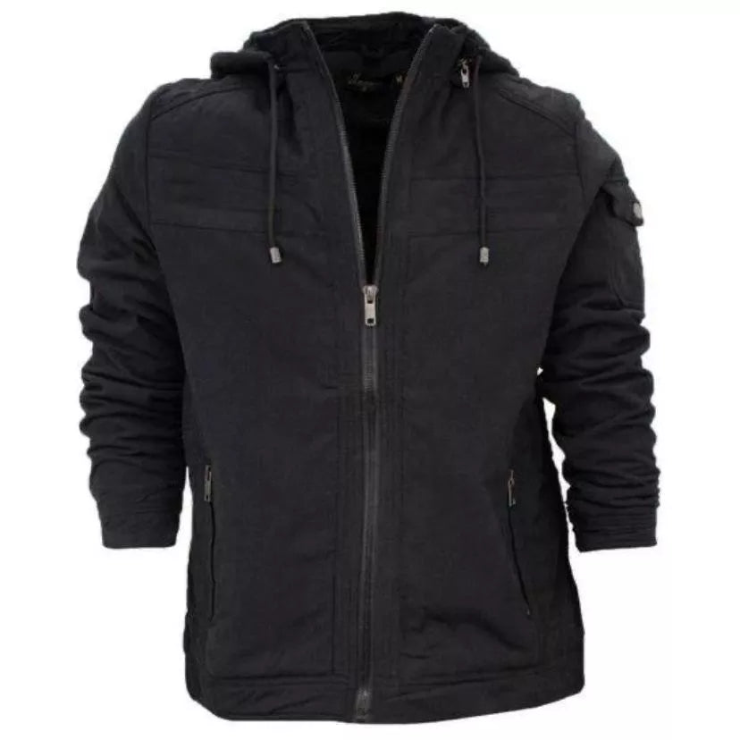 Jaqueta Masculina Sarja Casaco com Capuz e Bolsos Forrados