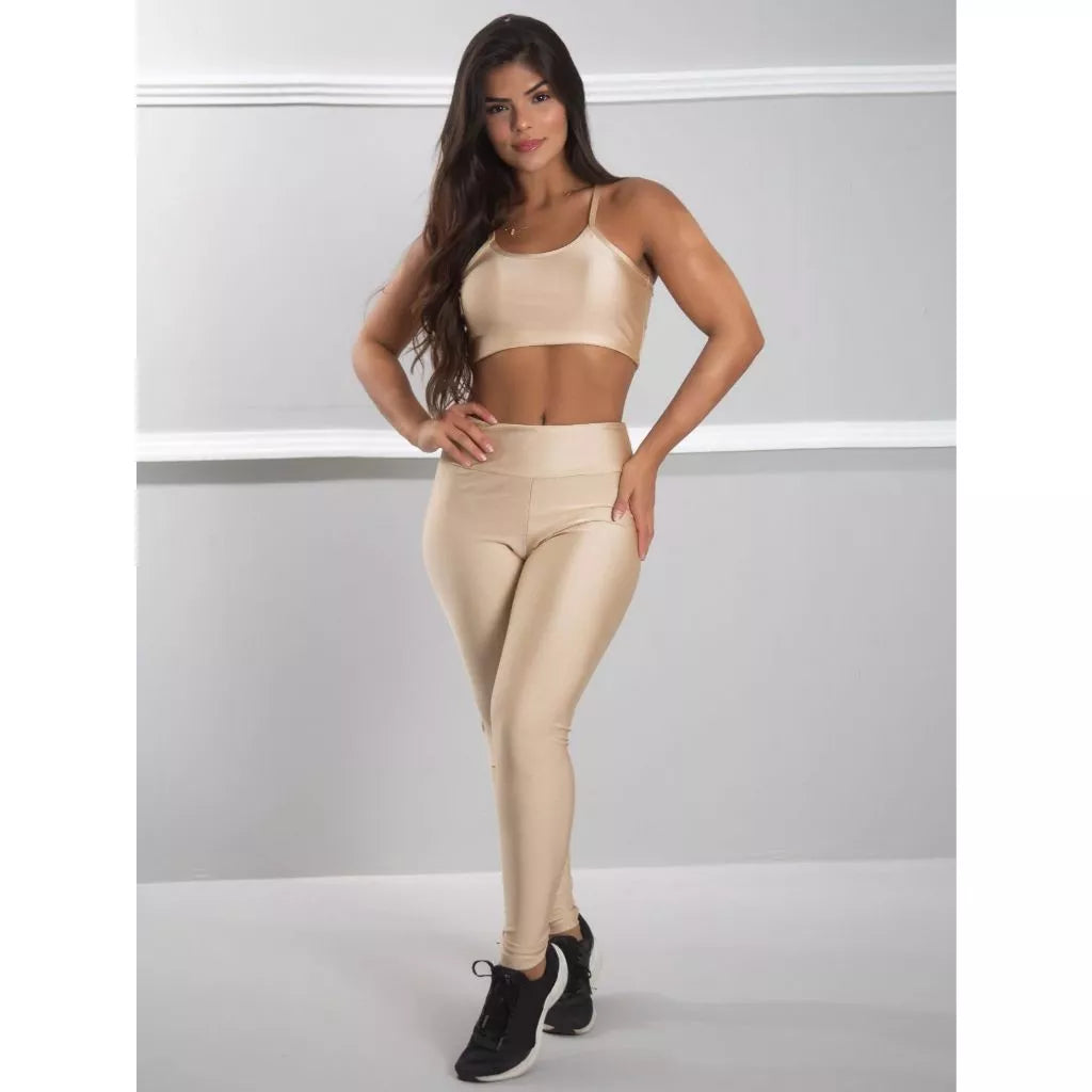 Conjunto Feminino Brilhoso Academia Fitness