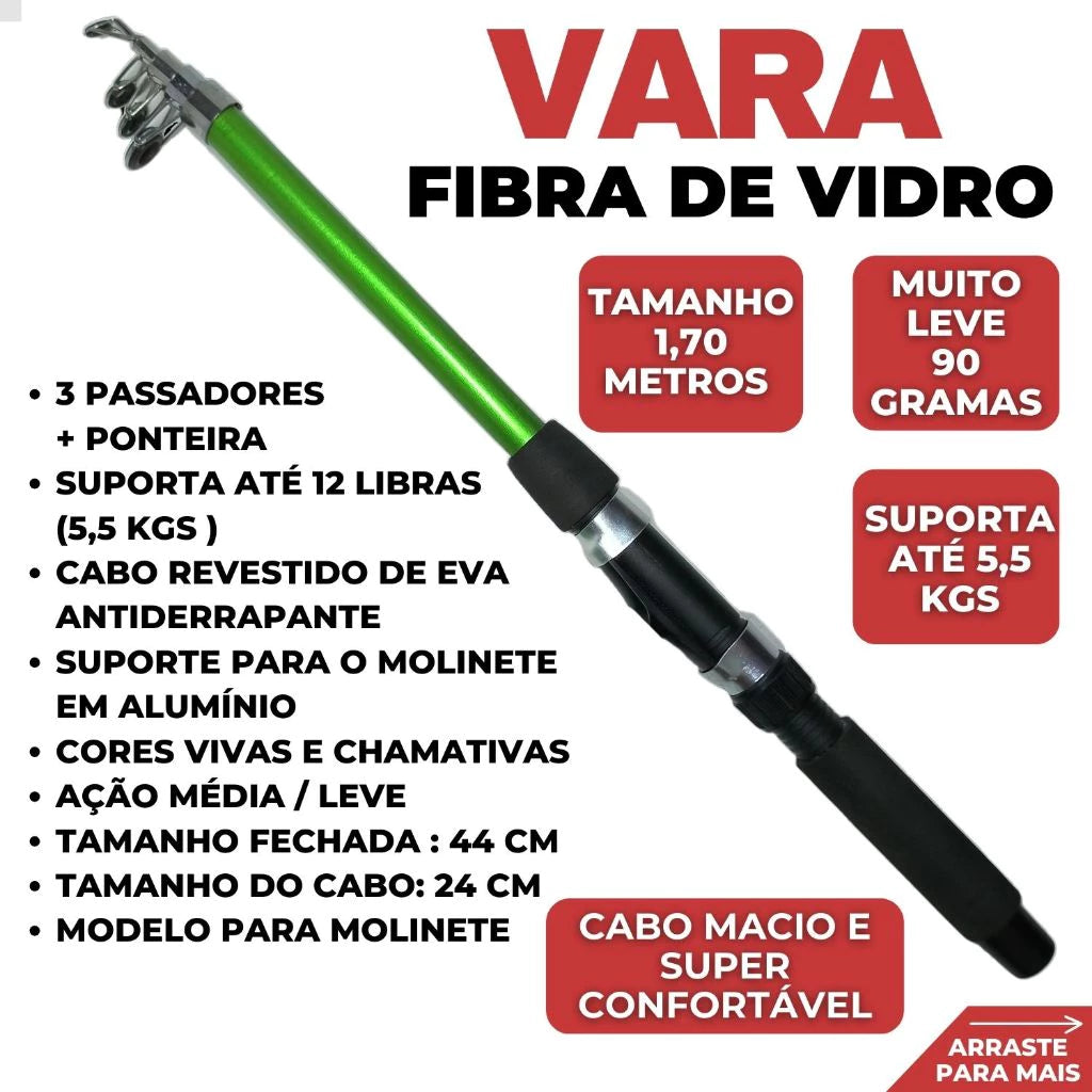 Kit De Pesca Completo 1 Vara Telescópica 12 Lbs + 1 Molinete Com Linha