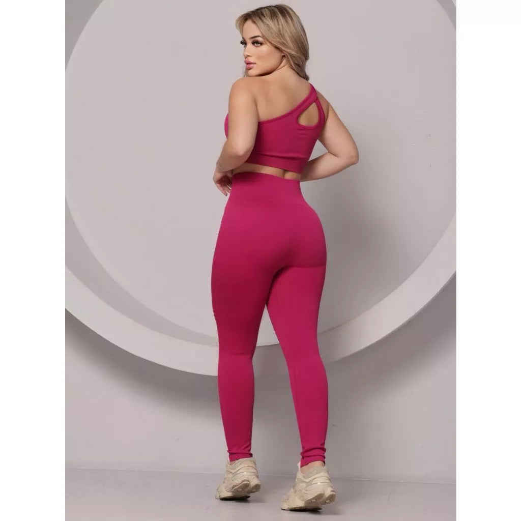 Conjunto Fitness Feminino Canelado Ombro Com Recorte
