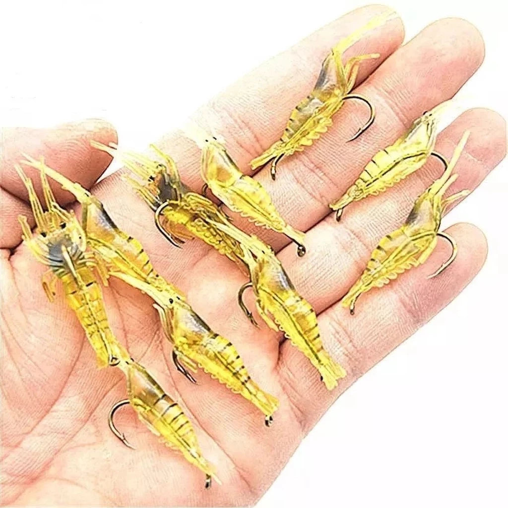 Kit Com 10 Iscas Artificiais Camarão Aromatizado De Silicone Com Anzol