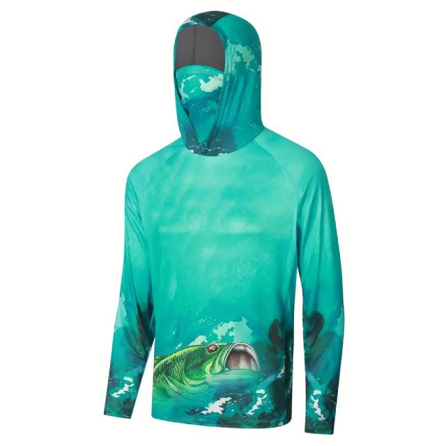 Camisa de Pesca Masculina com Capuz e Máscara
