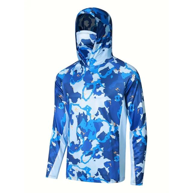 Camisa de Pesca Masculina com Capuz e Máscara