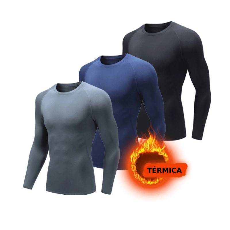 T-Shirt de Compressão Térmica de Manga Longa Masculina