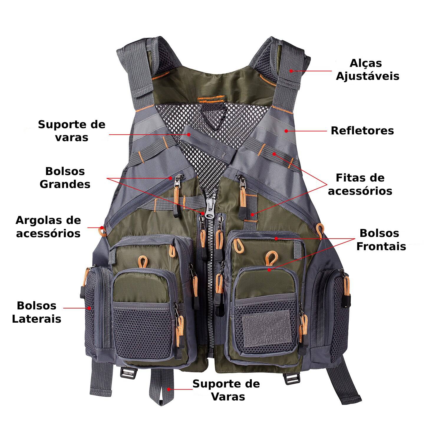 Colete de Pesca Respirável Ajustável