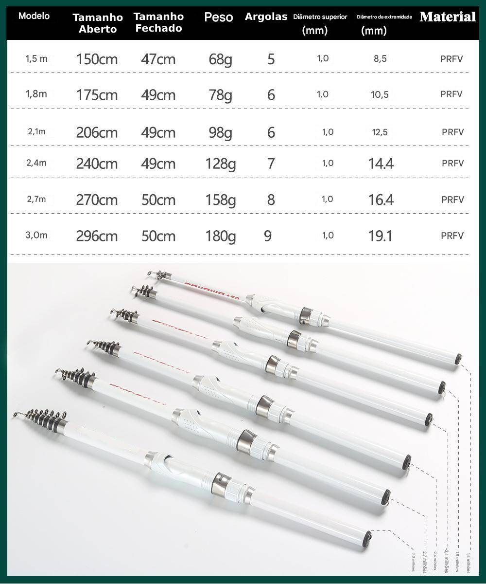 Vara de Pesca Telescópica de Fibra de Carbono