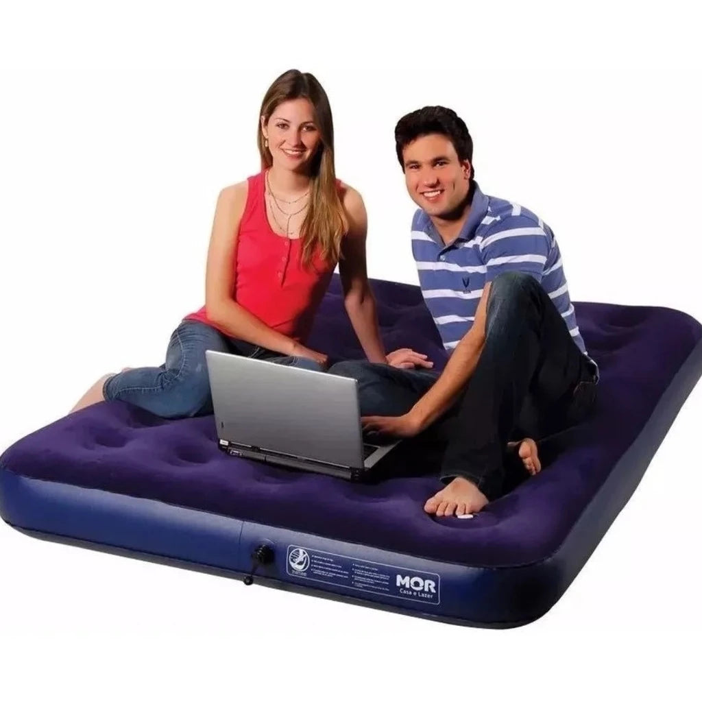 Colchão Inflável Casal Mor + Inflador Embutido + Kit Reparo