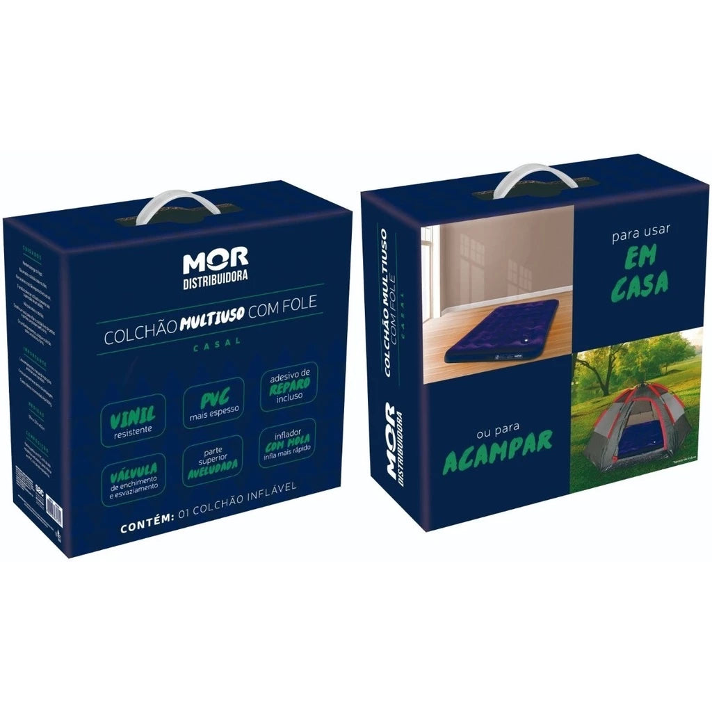 Colchão Inflável Casal Mor + Inflador Embutido + Kit Reparo