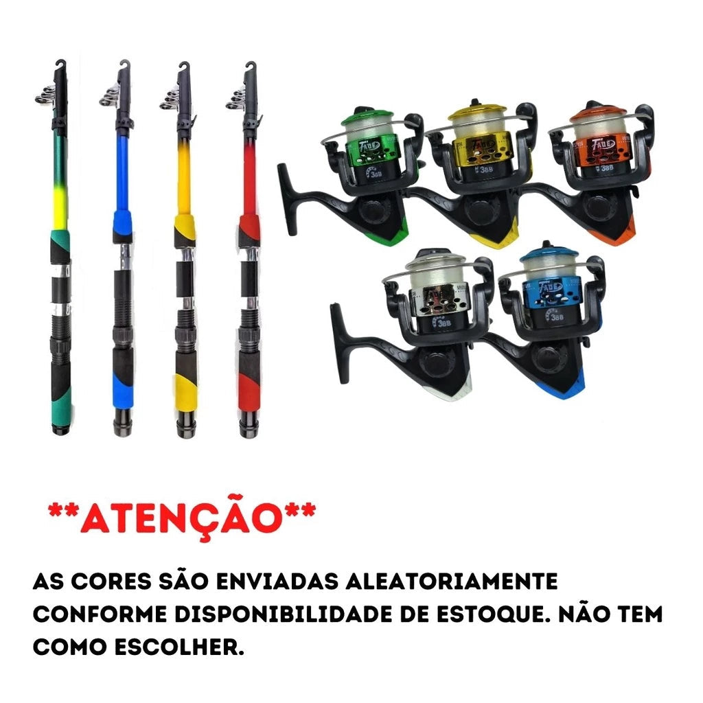 Kit De Pesca Completo 1 Vara Telescópica 12 Lbs + 1 Molinete Com Linha