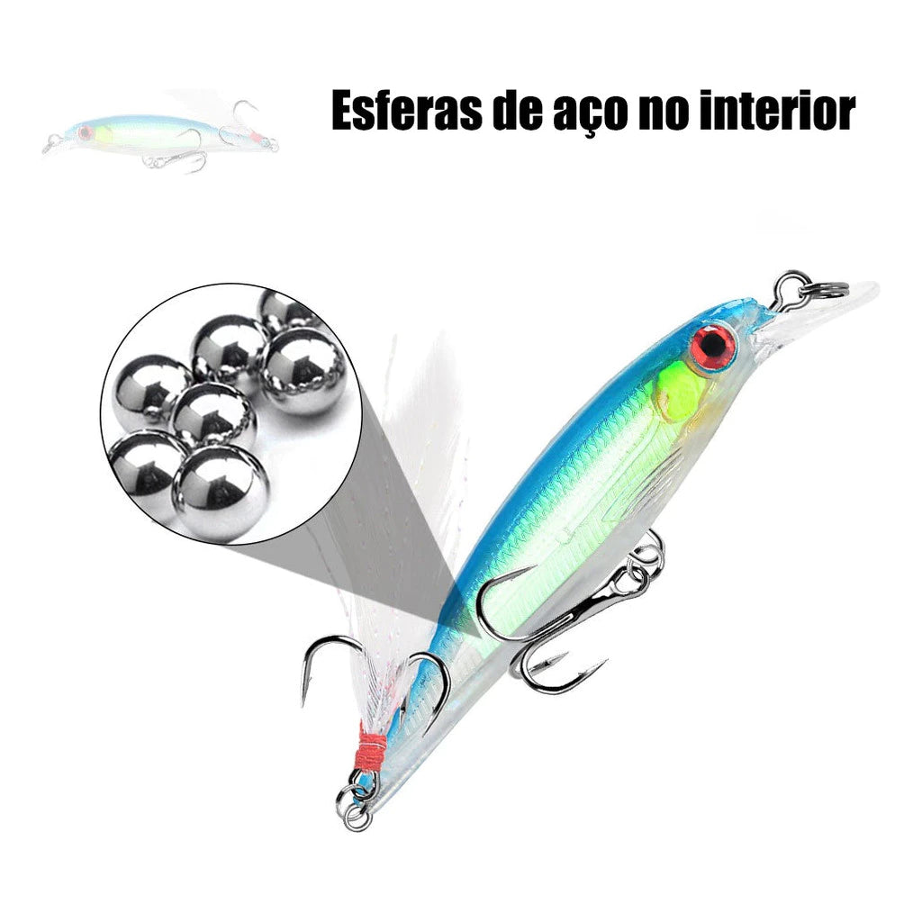 Kit 10 Isca Artificial Com Pena