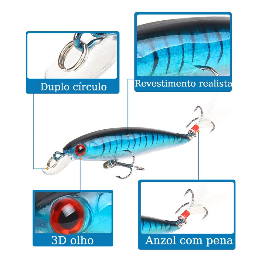 Kit 10 Isca Artificial Com Pena