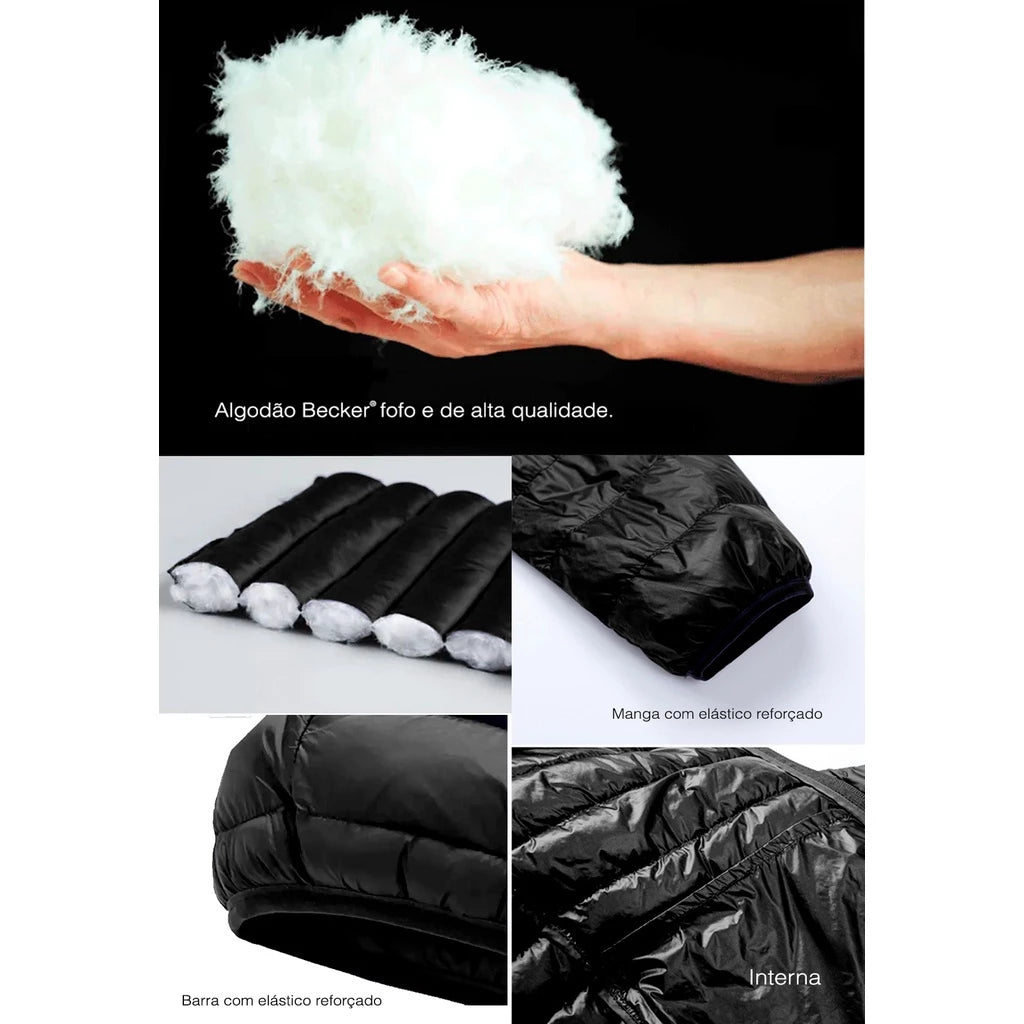 Jaqueta Impermeável Nylon Puffer Masculino com Bolsos e Capuz