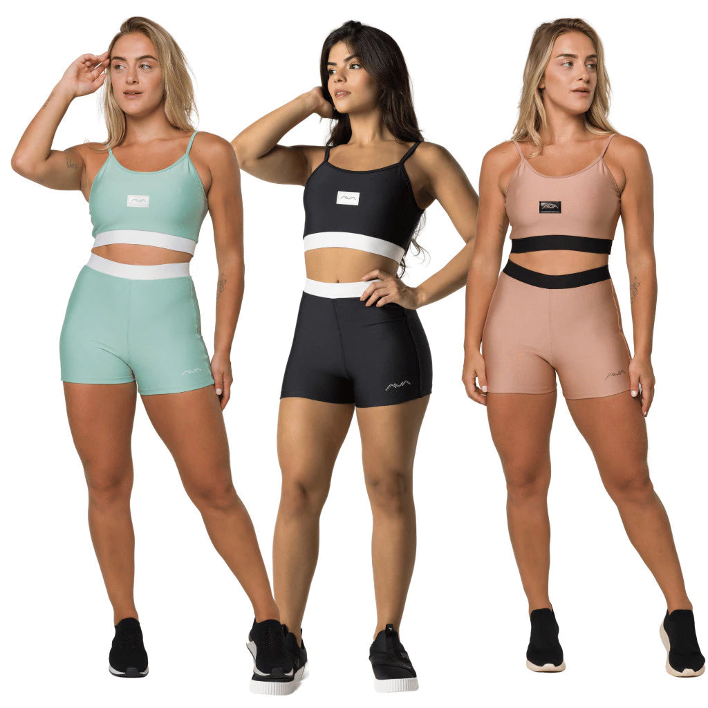 Conjunto Feminino Academia Suplex Top e Short Com Elástico