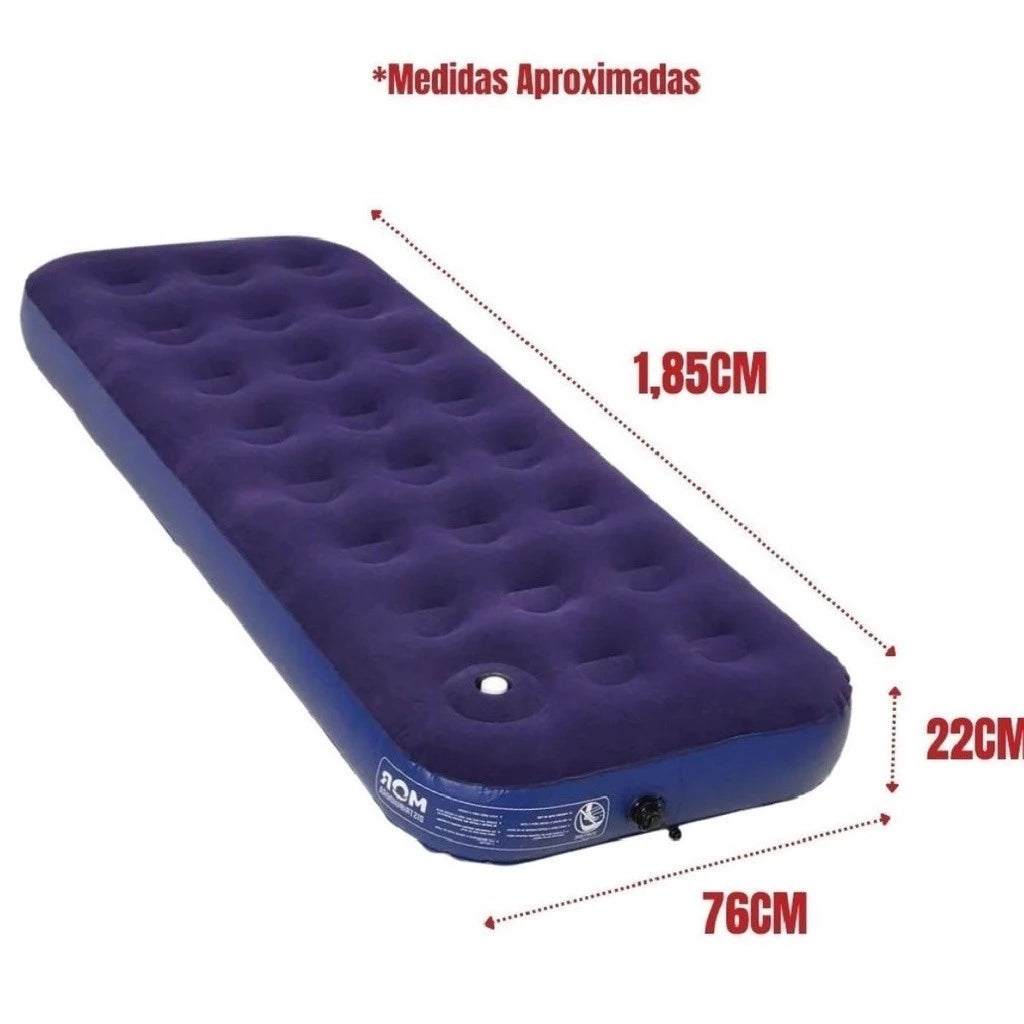 Colchão Inflável Solteiro Mor + Inflador Embutido + Kit Reparo