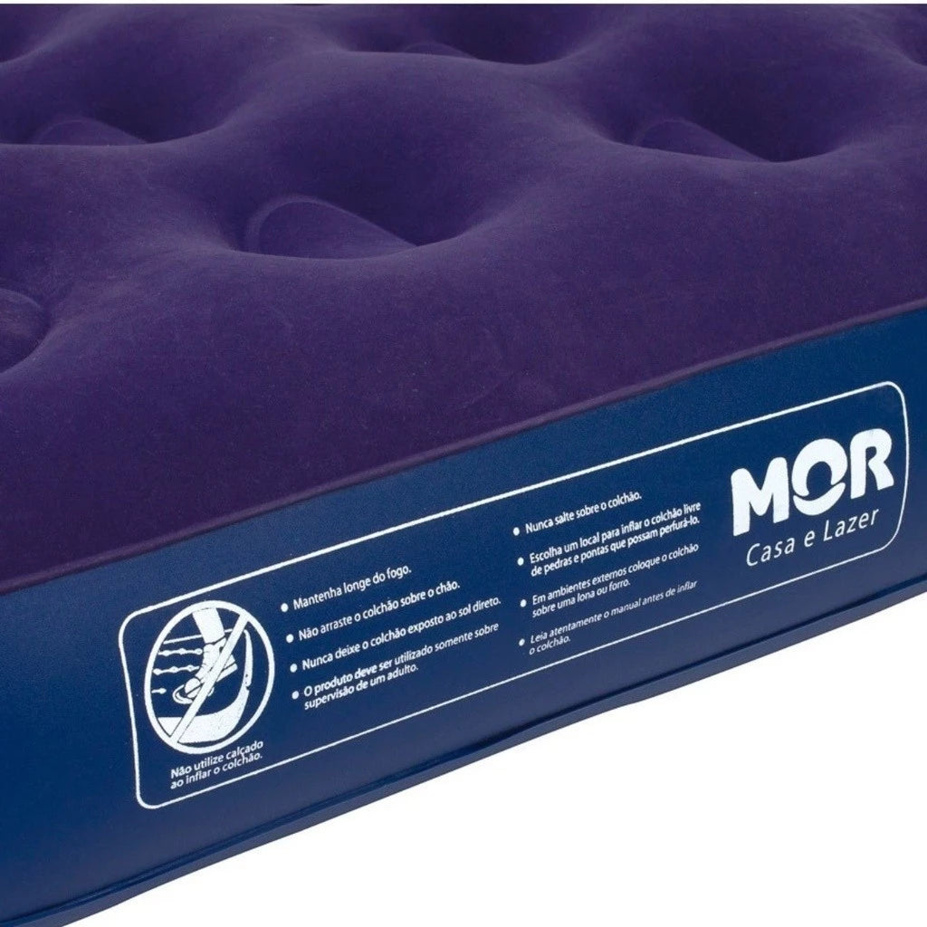 Colchão Inflável Solteiro Mor + Inflador Embutido + Kit Reparo