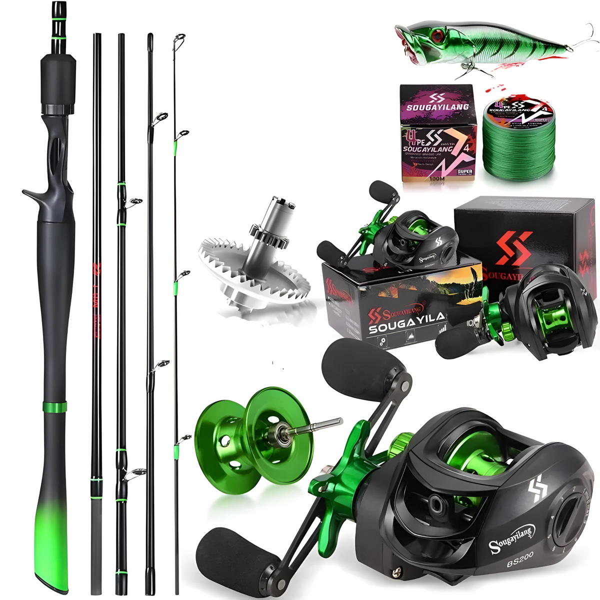 Kit Completo de Pesca – Vara de Fibra de Carbono, Carretilha 10kg e Iscas Artificiais