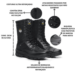 Bota Coturno Motociclista Zíper Com Protetor de Marcha