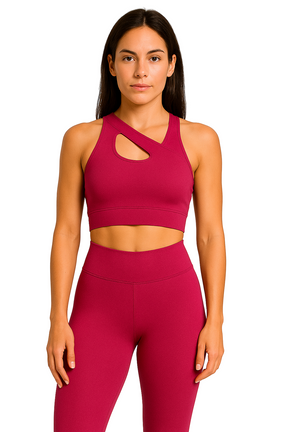Conjunto Fitness Feminino Canelado Ombro Com Recorte