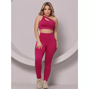 Conjunto Fitness Feminino Canelado Ombro Com Recorte