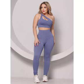 Conjunto Fitness Feminino Canelado Ombro Com Recorte
