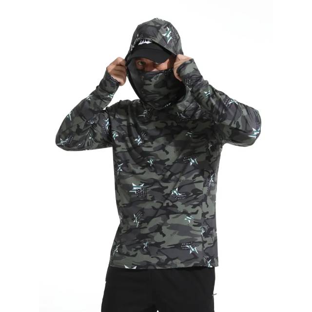 Camisa de Pesca Masculina com Capuz e Máscara
