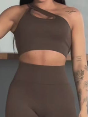 Conjunto Fitness Feminino Canelado Ombro Com Recorte