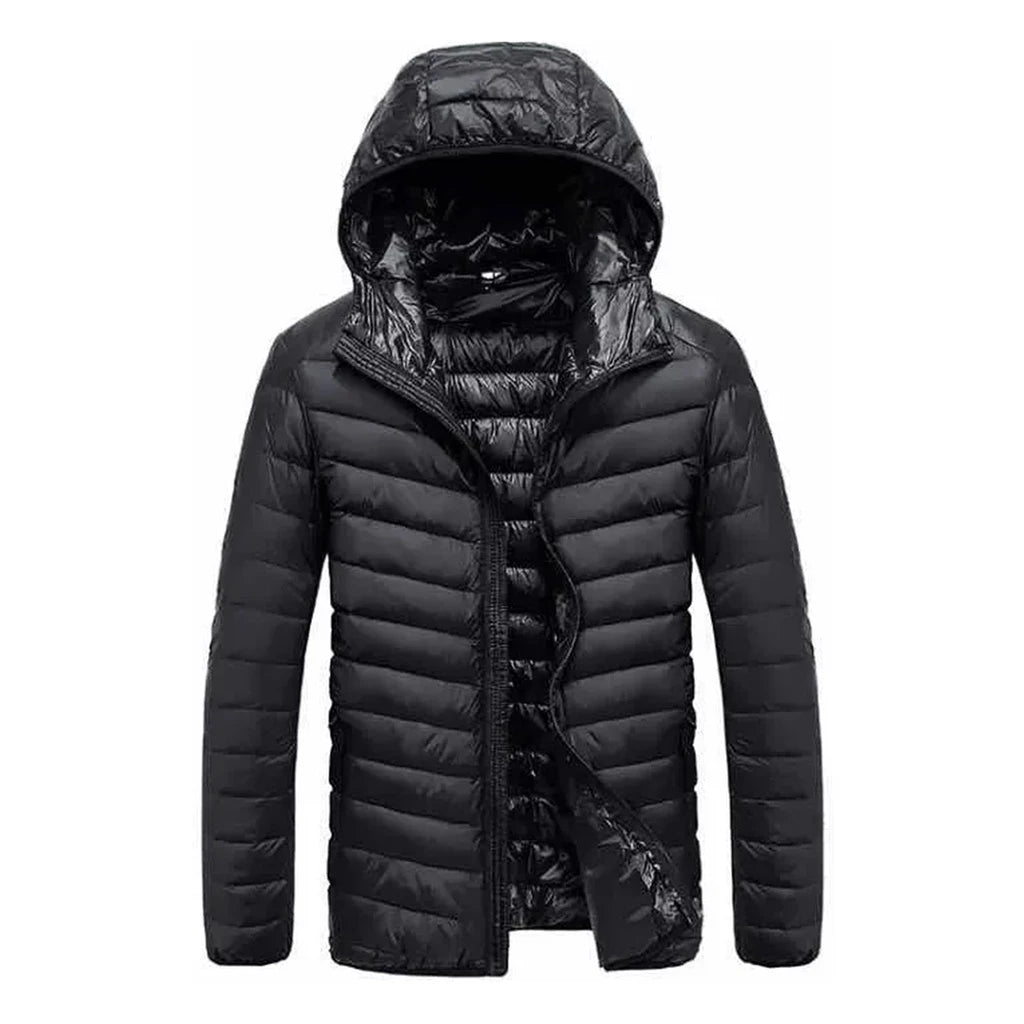 Jaqueta Impermeável Nylon Puffer Masculino com Bolsos e Capuz