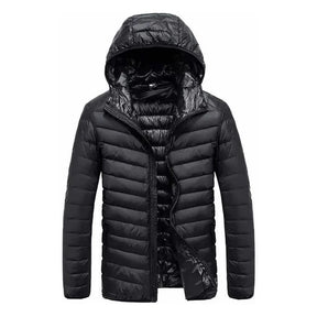 Jaqueta Impermeável Nylon Puffer Masculino com Bolsos e Capuz